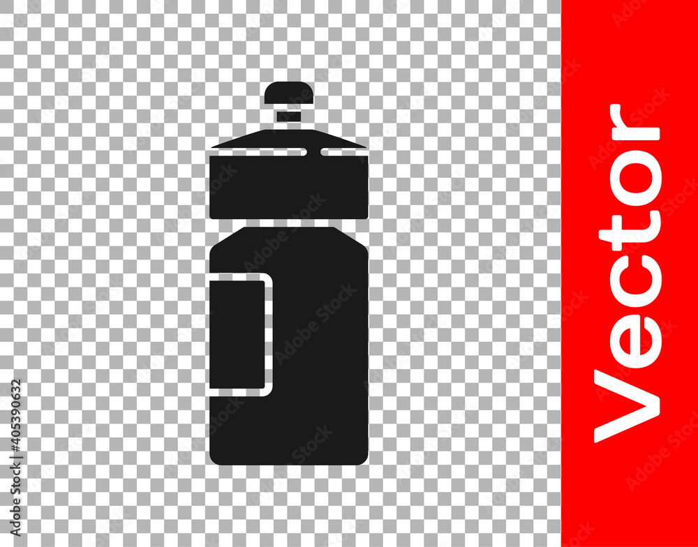 Black Fitness shaker icon isolated on transparent background. Sports shaker bottle with lid for water and protein cocktails. Vector. Black Fitness shaker icon isolated on transparent background. Sports shaker bottle with lid for water and protein cocktails. Vector.