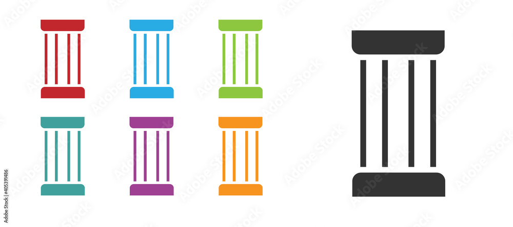 Black Ancient column icon isolated on white background. Set icons colorful. Vector. Black Ancient column icon isolated on white background. Set icons colorful. Vector.