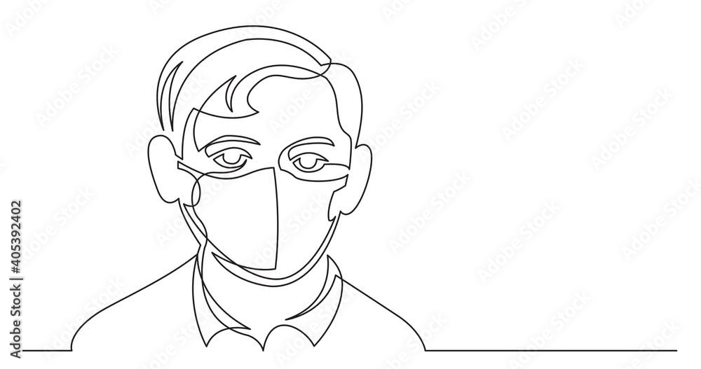 Self drawing continuous line animation of boy wearing face mask on white background Self drawing continuous line animation of boy wearing face mask on white background