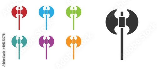 Black Medieval axe icon isolated on white background. Battle axe, executioner axe. Medieval weapon. Set icons colorful. Vector.