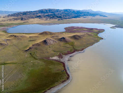 epic mountain lake, aerial photography photo