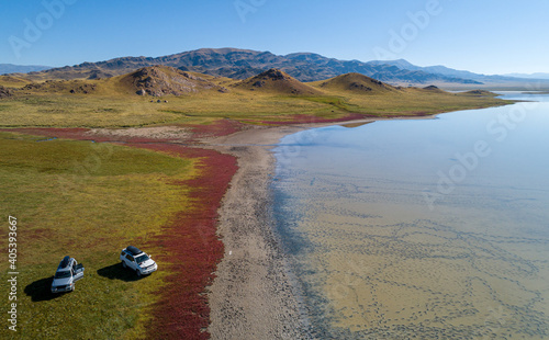 epic mountain lake, aerial photography photo