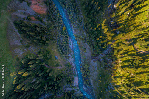 river in a mountain gorge, aerial photography