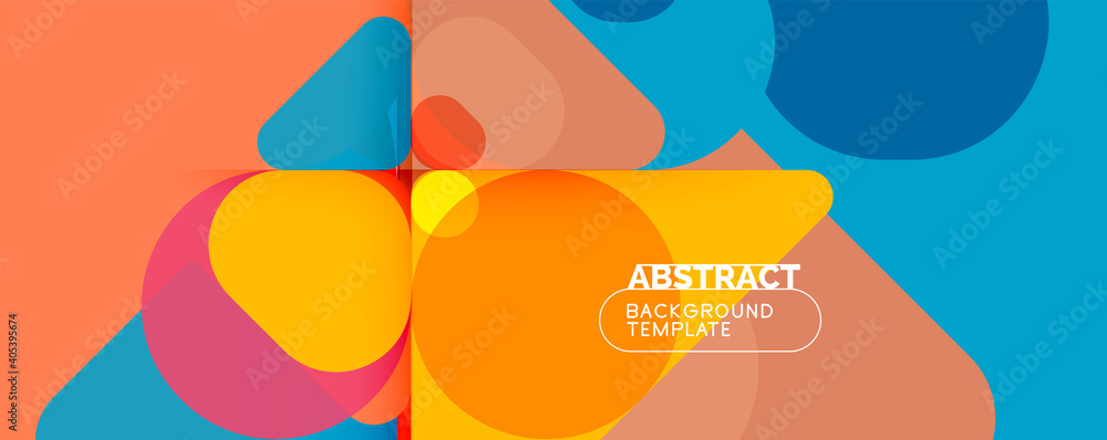 Flat geometric round shapes and dynamic lines, abstract background. Vector illustration for placards, brochures, posters and banners Flat geometric round shapes and dynamic lines, abstract background. Vector illustration for placards, brochures, posters and banners