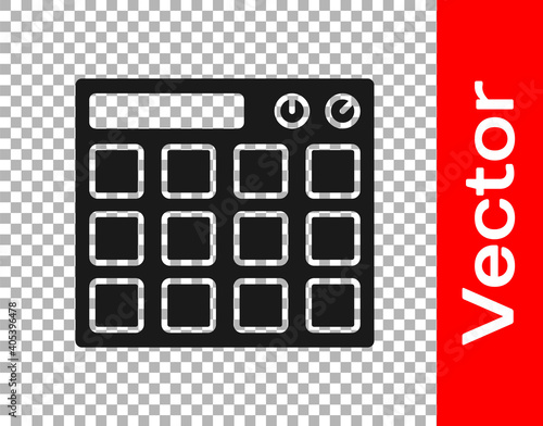 Black Drum machine music producer equipment icon isolated on transparent background. Vector.