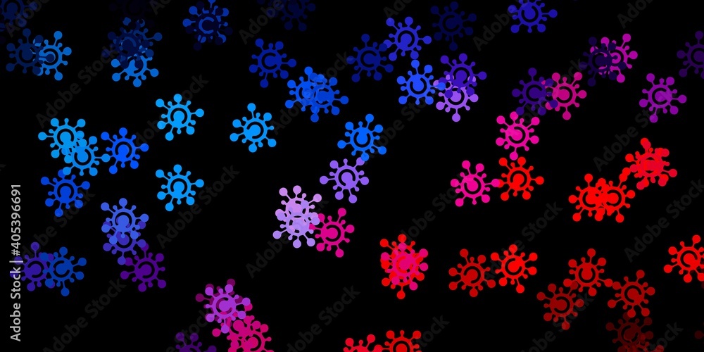 Dark blue, red vector background with covid-19 symbols.