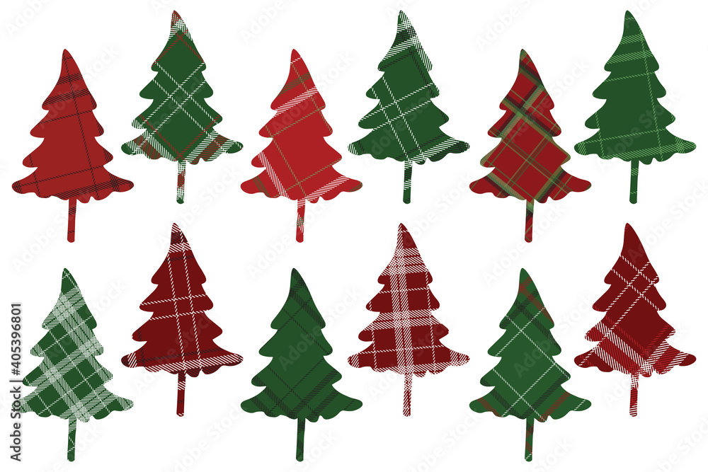 Obraz premium Christmas tree silhouettes. Clip art bundle on white background
