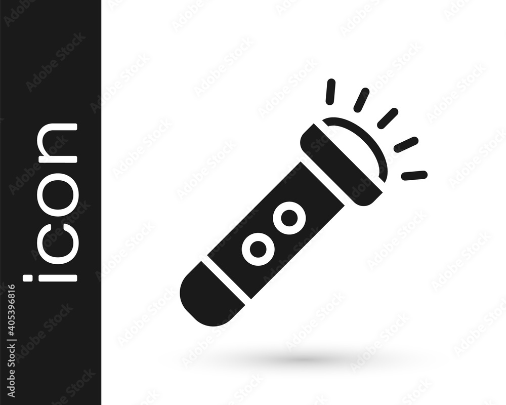 Black Flashlight icon isolated on white background. Vector. Black Flashlight icon isolated on white background. Vector.