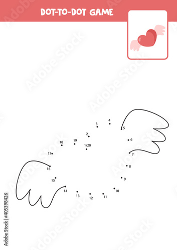 Connect the dots game with cartoon valentine heart.