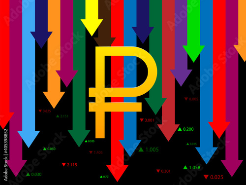 Fall, depreciation of the Ruble, decrease of the value of the monetary unit. Vector