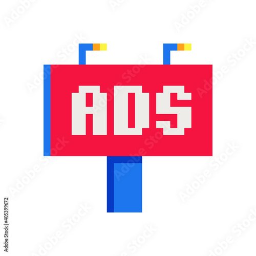 Billboard pixel art icon, signboards. Isolated vector illustration. Design for logo, mobile app, website.