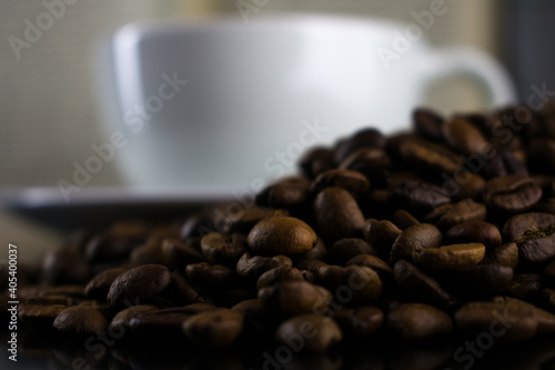 coffee beans and cup