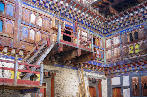 Inner courtyard of exquisite Wanduechhoeling or Wangdicholing palace in Jakar, Bumthang, central Bhutan 