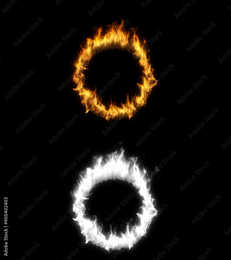 3D illustration of a circle shape on fire with alpha layer