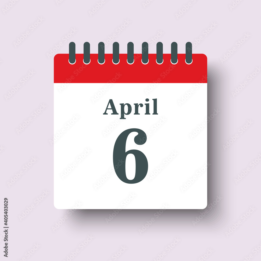 Icon day date 6 April, template calendar page Icon day date 6 April, template calendar page