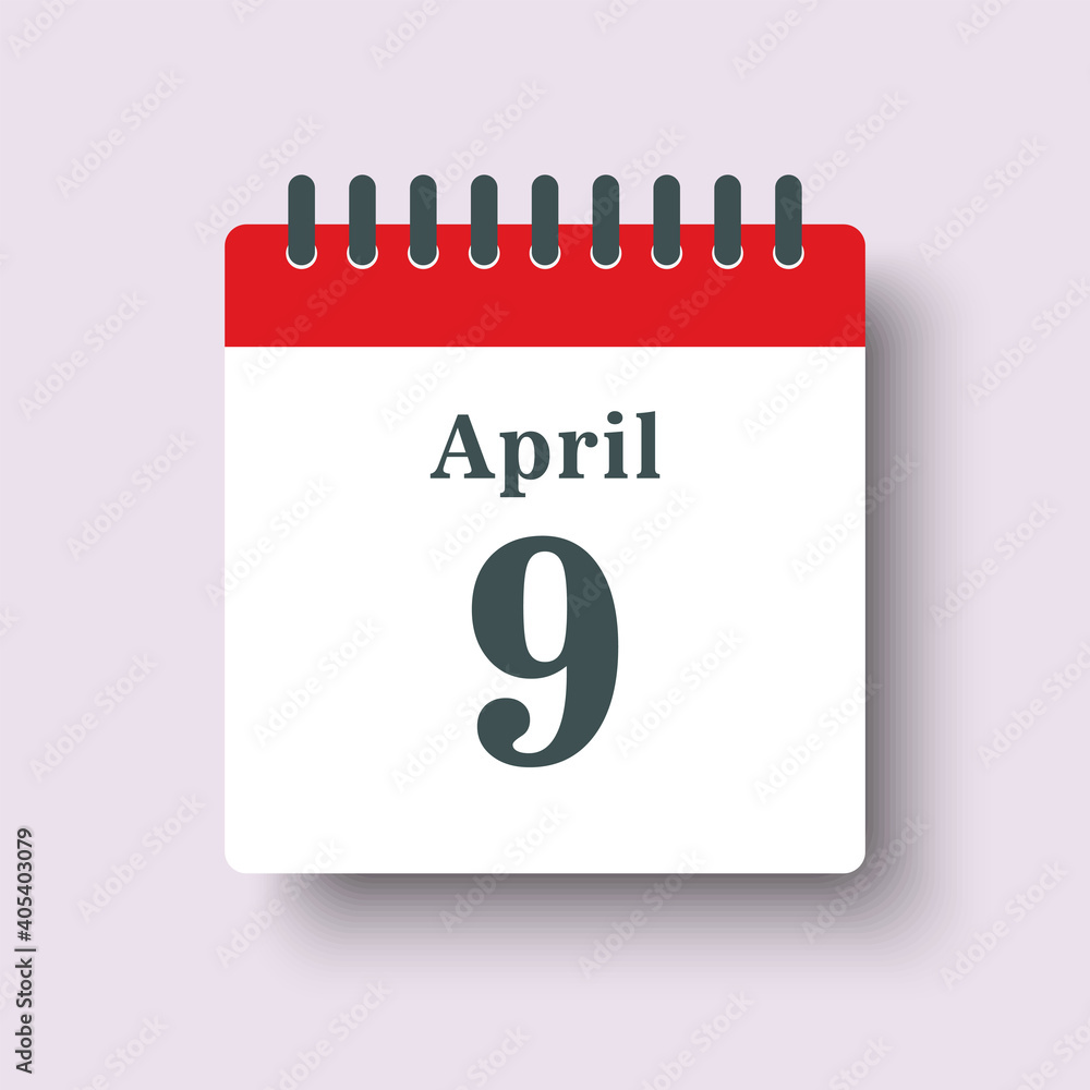 Icon day date 9 April, template calendar page Icon day date 9 April, template calendar page