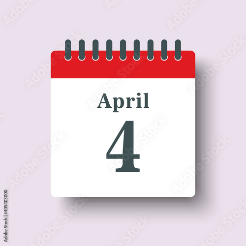 Icon day date 4 April, template calendar page