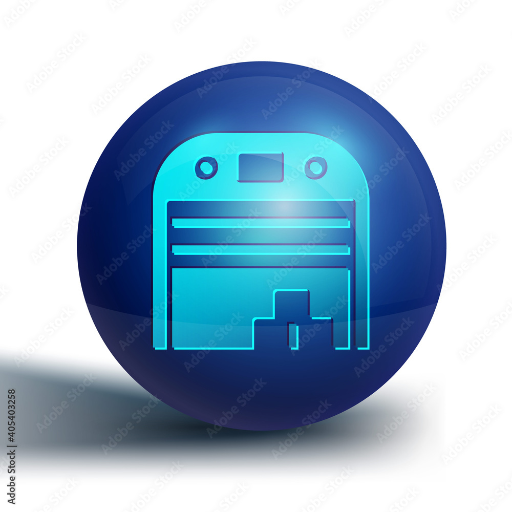 Blue Aircraft hangar icon isolated on white background. Blue circle button. Vector. Blue Aircraft hangar icon isolated on white background. Blue circle button. Vector.