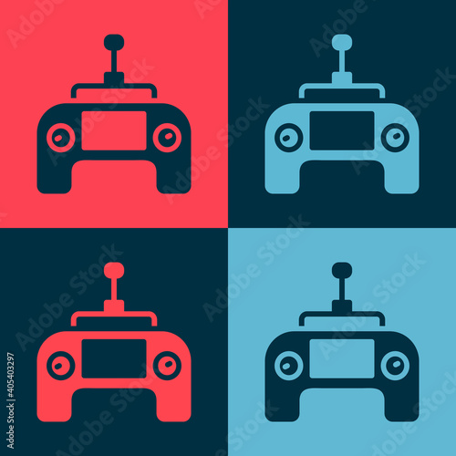Pop art Drone radio remote control transmitter icon isolated on color background. Vector.