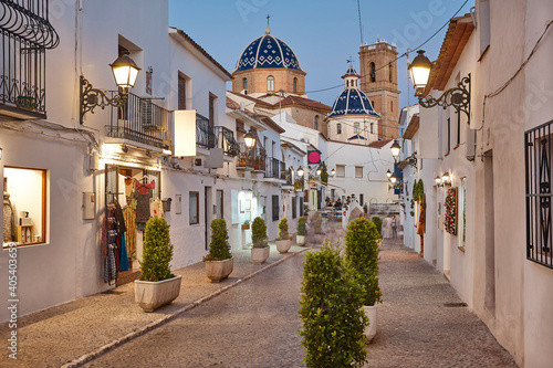 Spanish mediterranean picturesque village of Altea. Traditional street by night photo