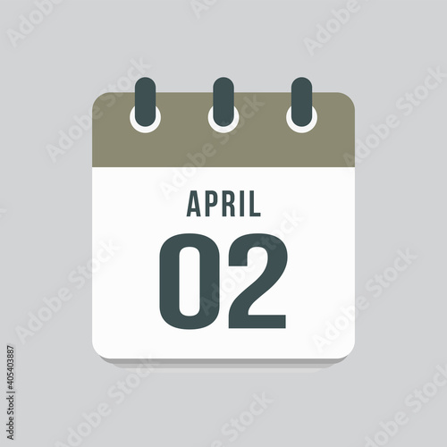 Icon day date 2 April, template calendar page