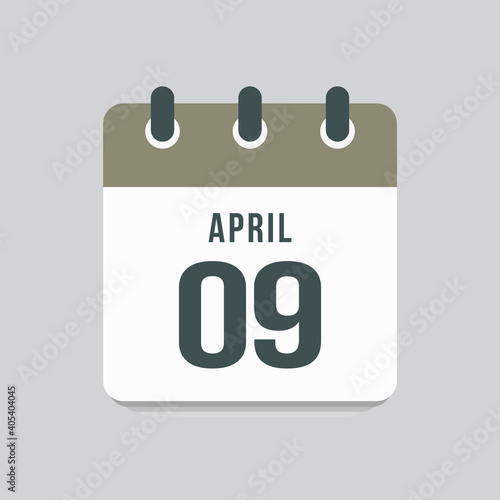 Icon day date 9 April, template calendar page