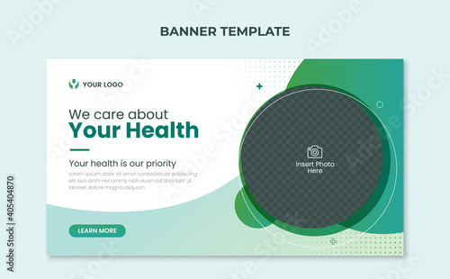 We care about your health banner. Medical healthcare web banner template