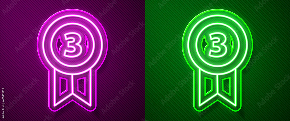 Glowing neon line Medal icon isolated on purple and green background. Winner achievement sign. Award medal. Vector Illustration. Glowing neon line Medal icon isolated on purple and green background. Winner achievement sign. Award medal. Vector Illustration.