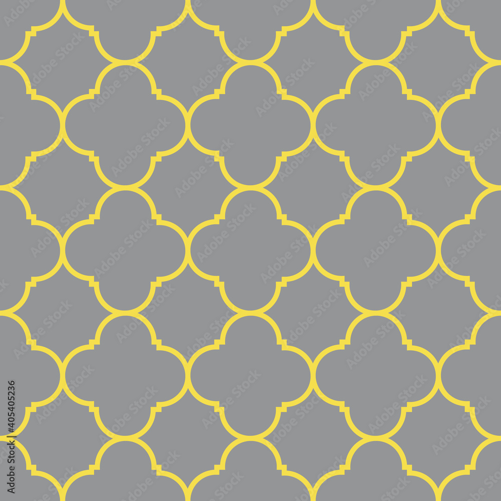 Illuminating yellow and ultimate gray seamless pattern. Abstract geometric pattern in arabic style. Simple vector seamless design for background, paper, textile, wallpaper. Traditional ornament