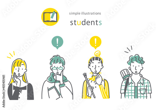いろいろな学部の大学生のおしゃれでシンプルな線画イラストセット