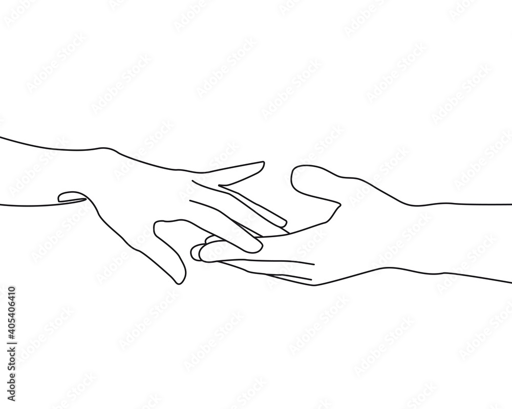 Fototapeta Continuous Line Drawing of Hands Couple. Hands Trendy Minimalist Illustration. Couple One Line Abstract Concept. Modern Minimalist Contour Drawing. Vector EPS 10.