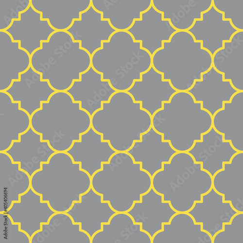 Illuminating yellow and ultimate gray seamless pattern. Abstract geometric pattern in arabic style. Simple vector seamless design for background, paper, textile, wallpaper. Traditional ornament