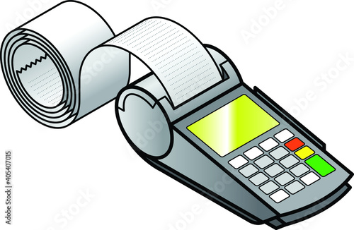 A mobile hand-held point of sale pin pad / terminal  printing a long receipt.