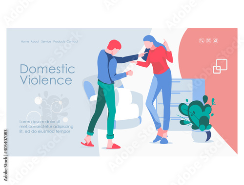 Family issues landing page template. Couple quarreling and yelling at each other. Family conflict between spouses, relationship breakup, divorce concept flat vector illustration