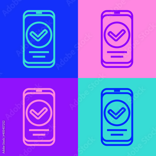 Free Download Pop art line Smartphone, mobile phone icon isolated on color background. Vector. - GFXLoad