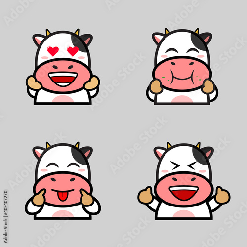 Four cute cow face icons for stickers or mascot