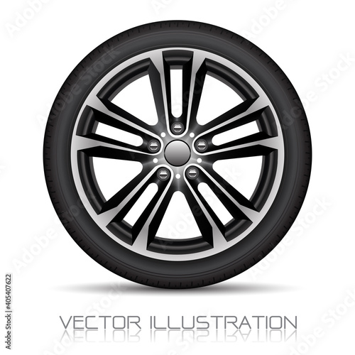 Realistic alloy wheel silver black car tire style sport on white background vector illustration.