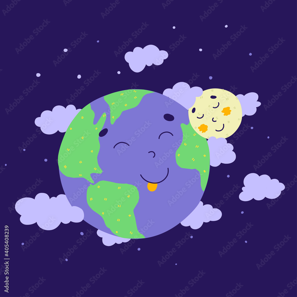 Cartoon earth moon for concept design. Cartoon flat vector illustration.