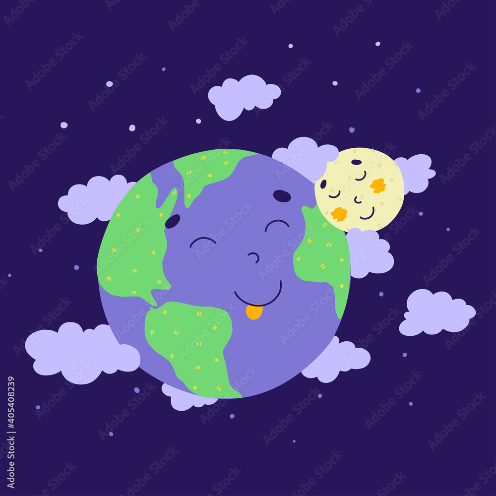 Cartoon earth moon for concept design. Cartoon flat vector illustration ...
