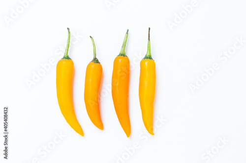 Fresh yellow chili on white background, organic vegetable, spicy vegetable