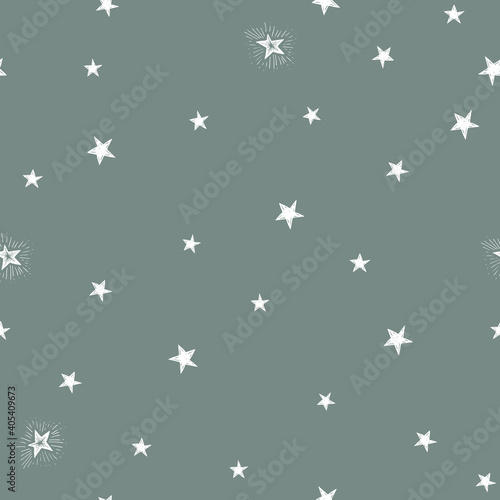 Christmas seamless pattern with stars.Engraving style. Hand drawn elements. Gray background