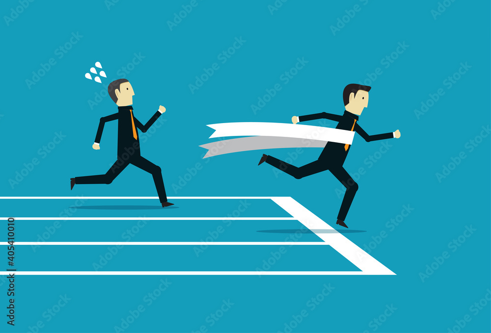 Businessman wins the race with competitor Businessman wins the race with competitor