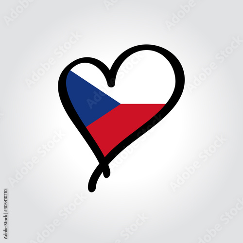 Czech flag heart-shaped hand drawn logo. Vector illustration.
