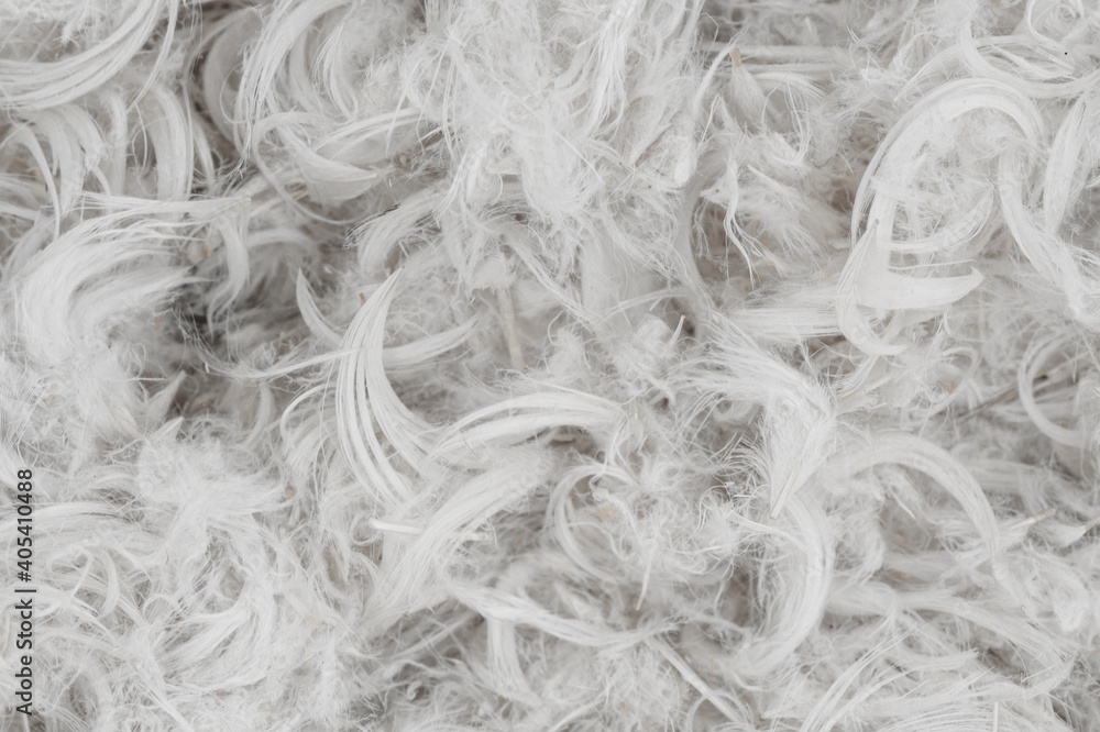 Obraz premium White feathers and fluff from pillows texture background