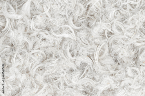 White feathers and fluff from pillows texture background