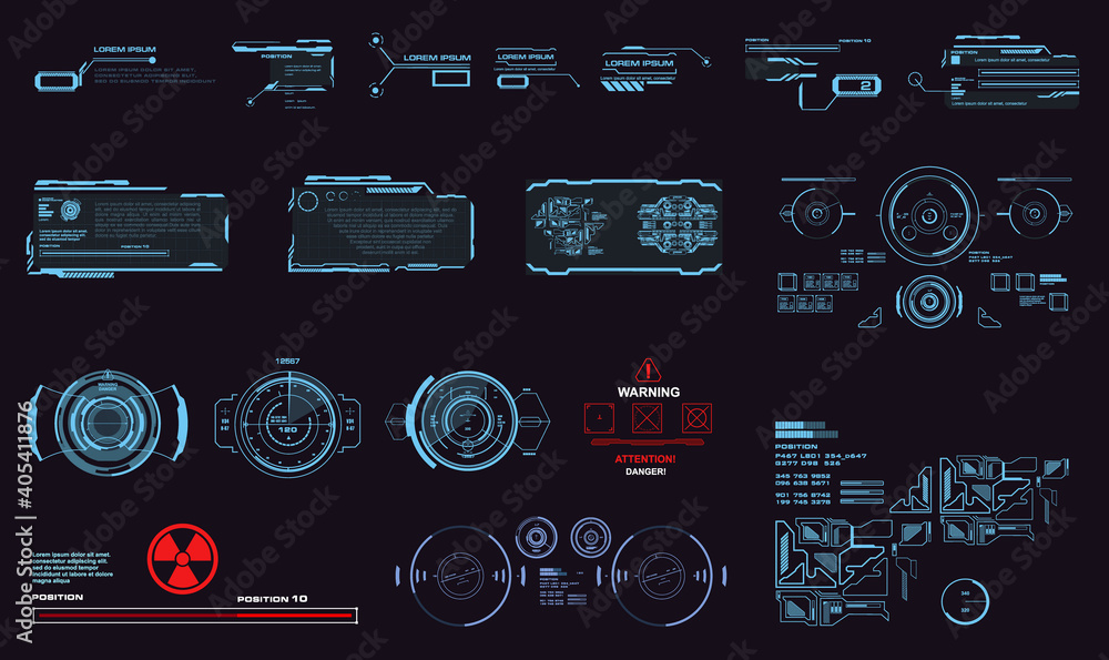 HUD elements set. Virtual user graphical interface for video games. HUD