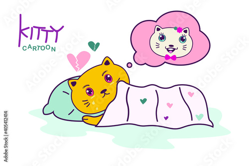 The kitten grieves, heartbroken while sleeping imagining her lover