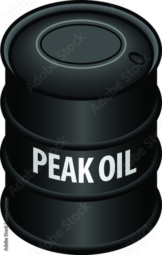 A metal oil drum labelled "peak oil".