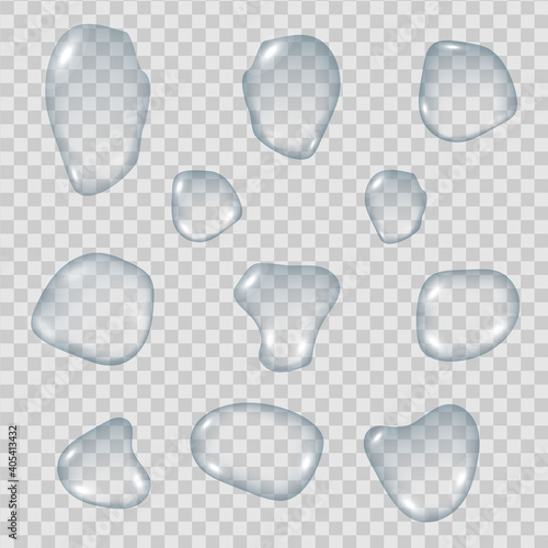 Water drops on transparent background,