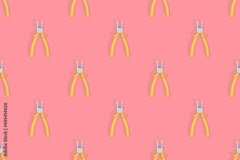 Pliers seamless pattern. Metal pliers with rubber grips.